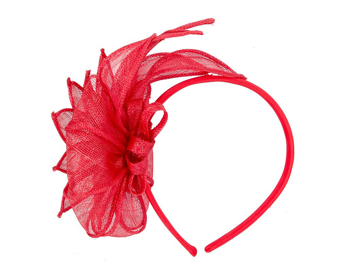 Red sinamay fascinator headband by Max Alexander - Image 4