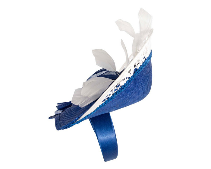 Large blue & white spring racing fascinator by Fillies Collection - Image 3