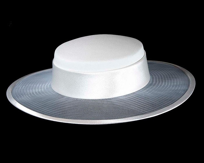 Custom made white boater hat by Cupids Millinery - Image 2