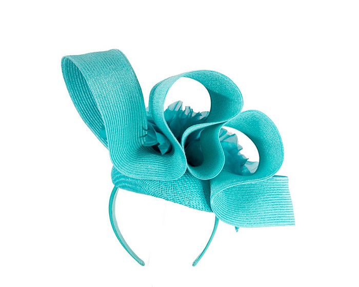 Large turquoise fascinator with flower by Fillies Collection - Image 5