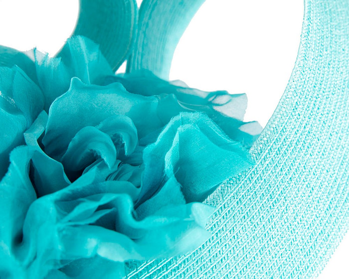 Large turquoise fascinator with flower by Fillies Collection - Image 6