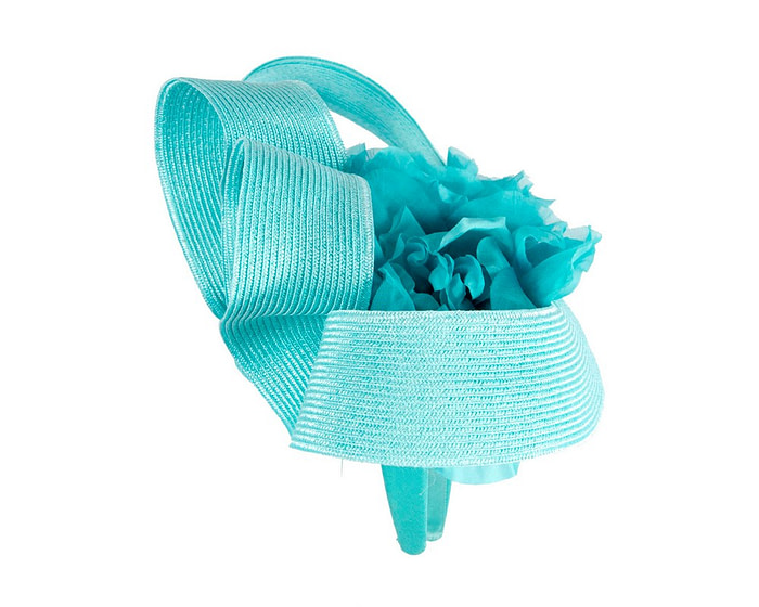 Large turquoise fascinator with flower by Fillies Collection - Image 4