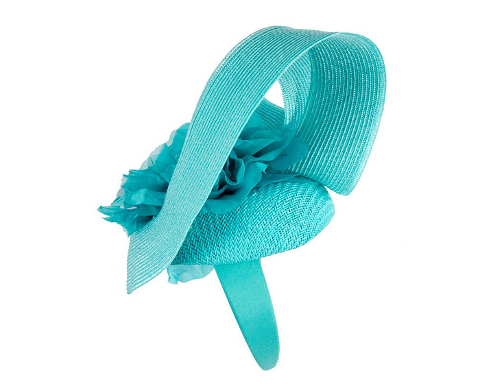 Large turquoise fascinator with flower by Fillies Collection - Image 3