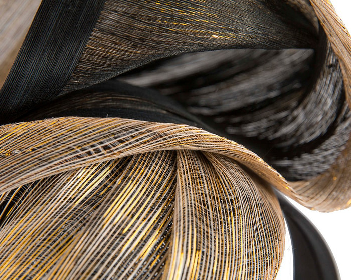 Black & gold silk abaca fascinator by Fillies Collection - Image 5