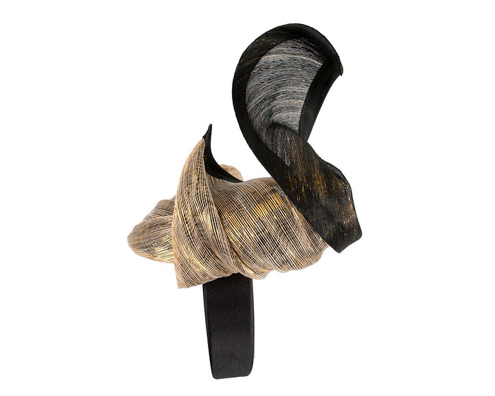 Black & gold silk abaca fascinator by Fillies Collection - Image 4