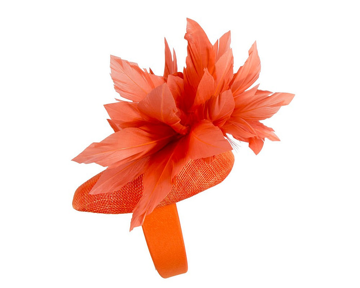 Orange spring racing fascinator with feathers - Image 3