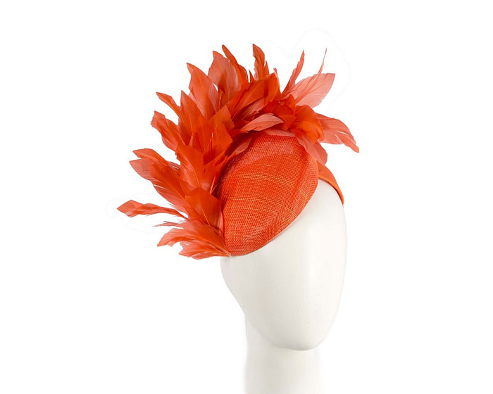 Orange spring racing fascinator with feathers