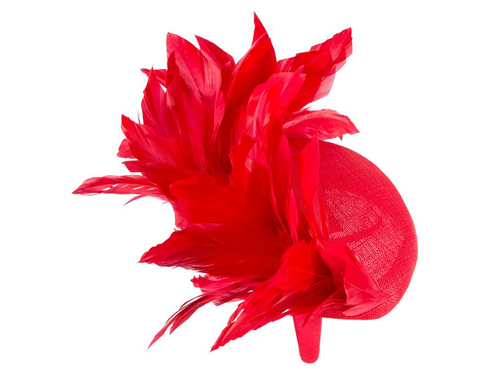 Red spring racing fascinator with feathers - Image 3