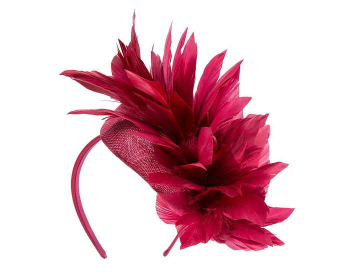 Burgundy spring racing fascinator with feathers - Image 6