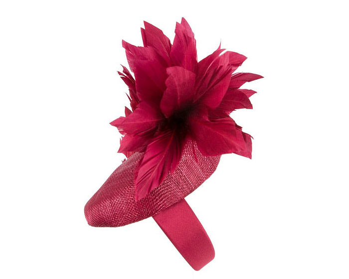 Burgundy spring racing fascinator with feathers - Image 3