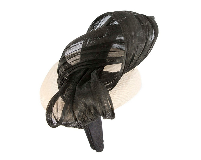 Cream pillbox black silk abaca bow by Fillies Collection - Image 3