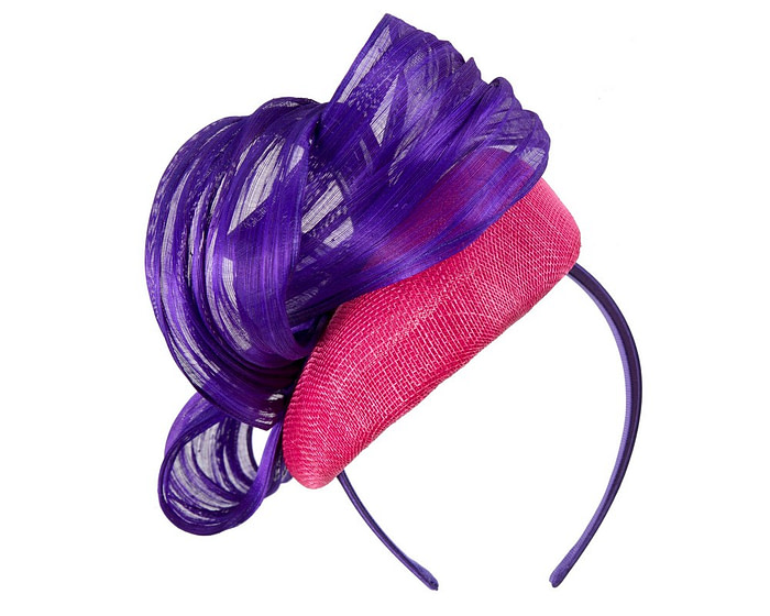 Fuchsia pillbox purple silk abaca bow by Fillies Collection - Image 6