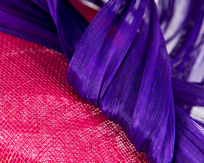 Fuchsia pillbox purple silk abaca bow by Fillies Collection - Image 5