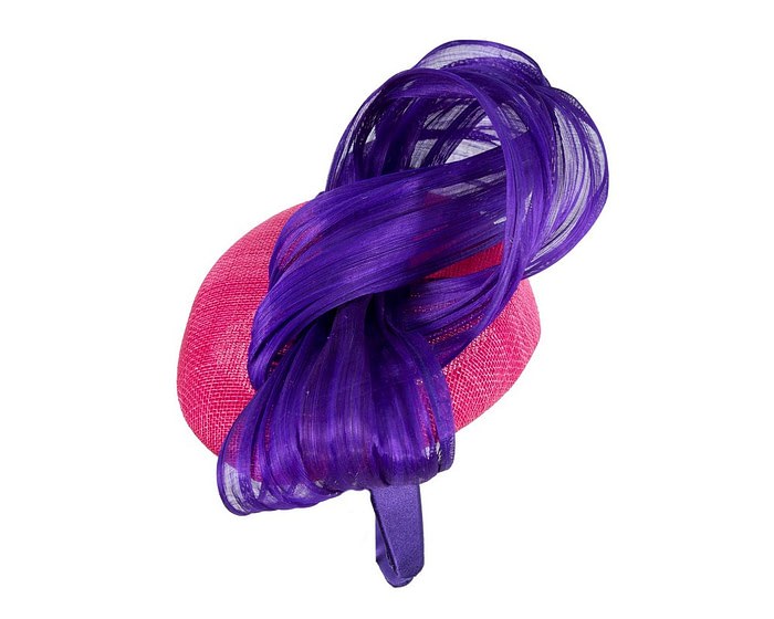 Fuchsia pillbox purple silk abaca bow by Fillies Collection - Image 3
