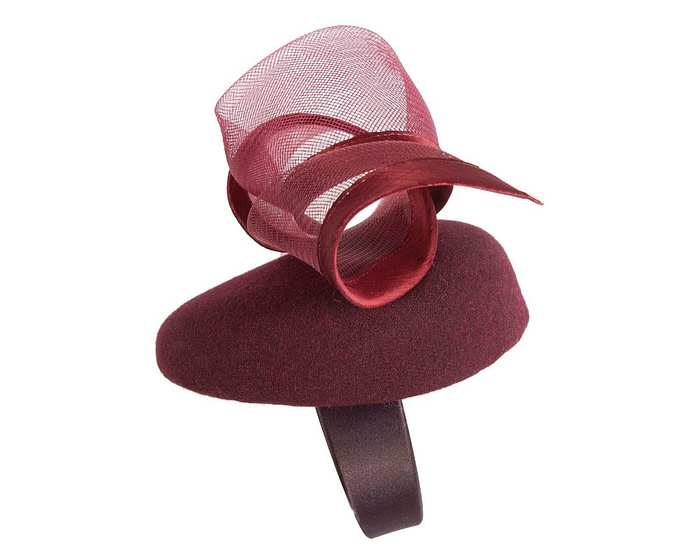 Wine-colored Winter Pillbox Fascinator by Fillies Collection - Image 3