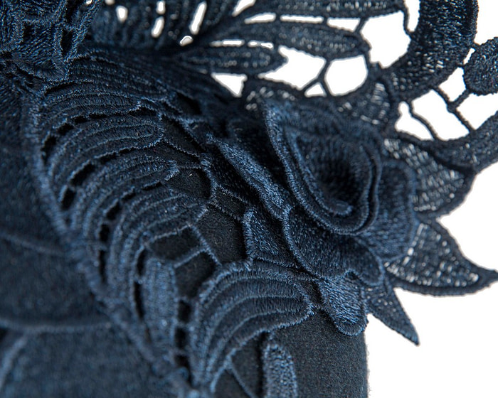 Navy Pillbox Fascinator with Stunning Lace Design - Image 5