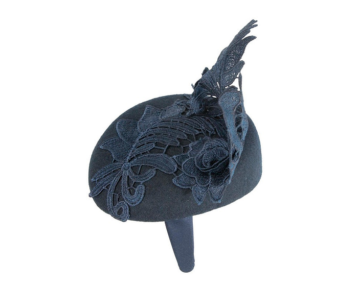 Navy Pillbox Fascinator with Stunning Lace Design - Image 3