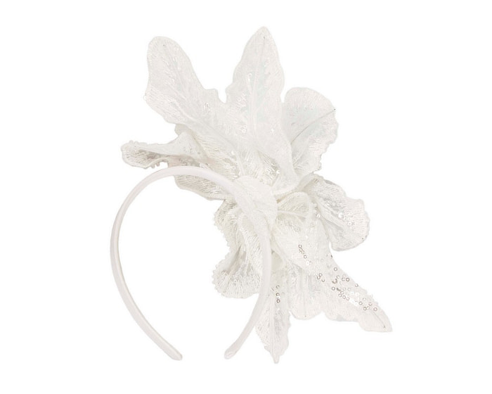 Sparkling White Fascinator with Sequins by Fillies Collection - Image 4