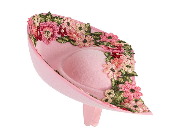 Pink Floral Fascinator with Embroidered Lace by Fillies Collection - Image 4