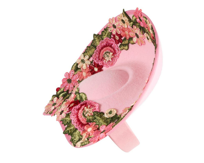 Pink Floral Fascinator with Embroidered Lace by Fillies Collection - Image 3