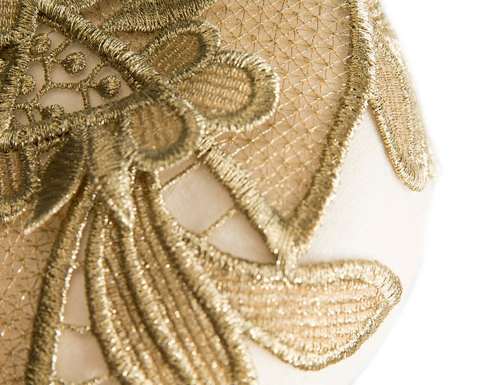 Cream Winter Racing Pillbox Fascinator with Gold Embroidery - Image 4