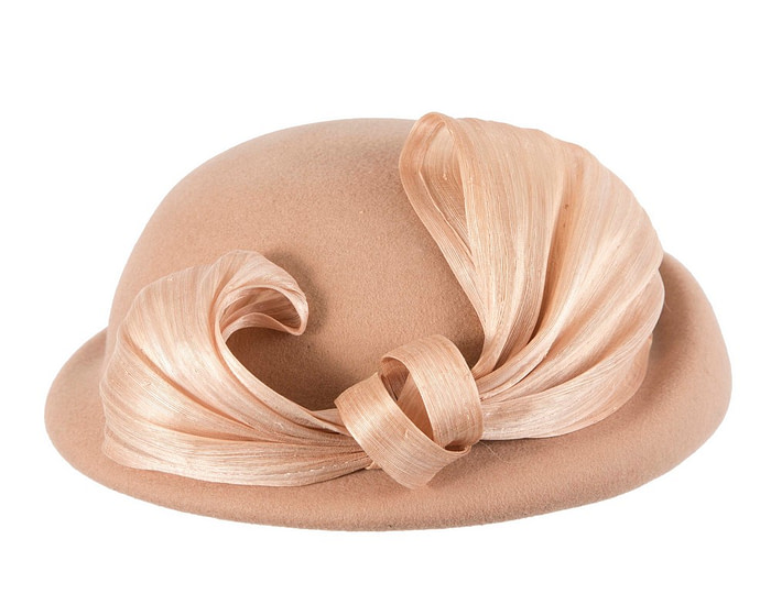 Beige Felt Hat with Silk Abaca Trim by Fillies Collection - Image 4