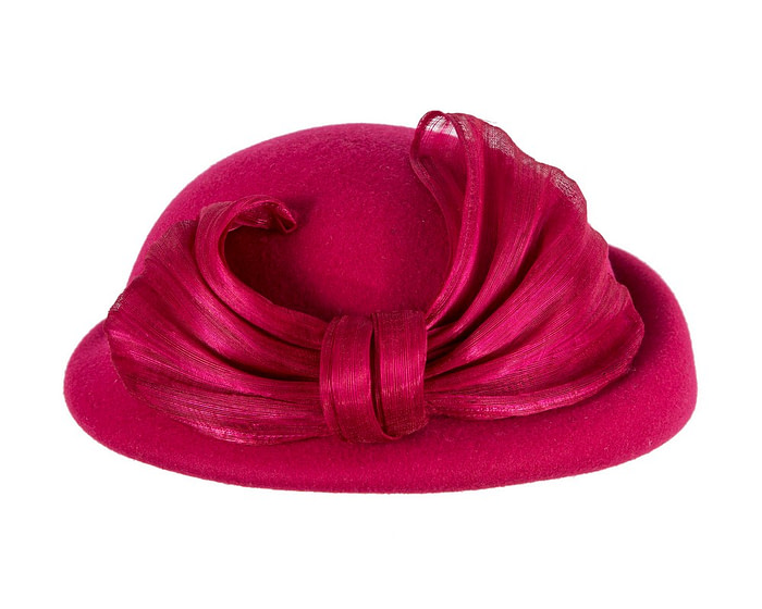 Magenta Felt Hat with Silk Abaca Trim by Fillies Collection - Image 4