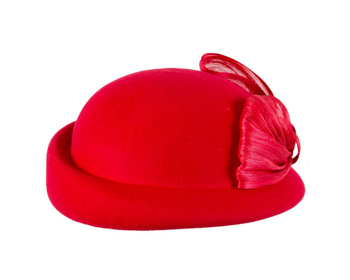 Red Felt Hat with Silk Abaca Trim by Fillies Collection - Image 6