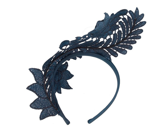 Navy Crown Fascinator with Lace by Max Alexander - Image 4