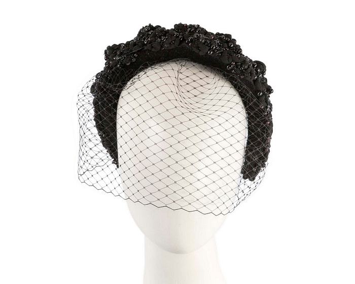 Black fascinator headband with face veil by Max Alexander