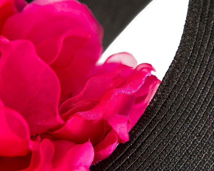 Large black fascinator with fuchsia flower by Fillies Collection - Image 5