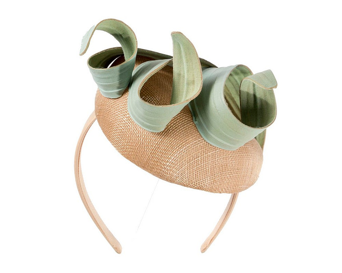 Nude & green pillbox spring racing fascinator by Fillies Collection - Image 6
