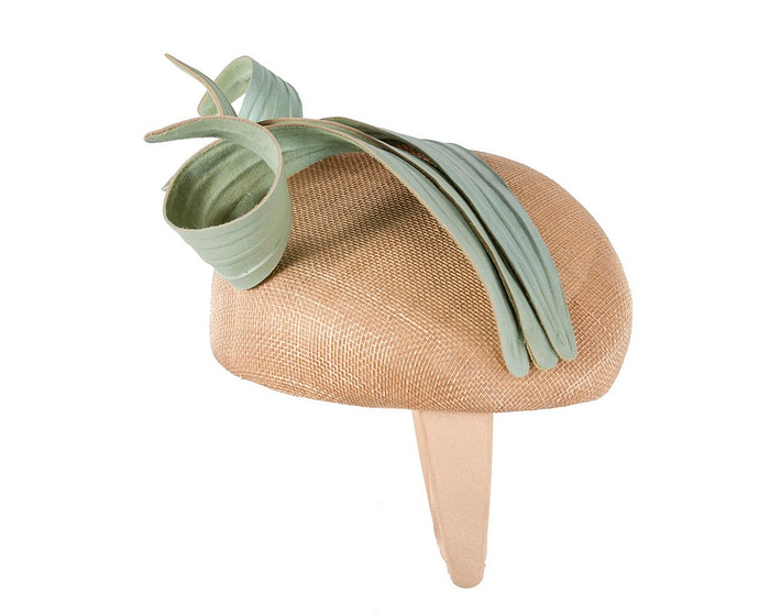 Nude & green pillbox spring racing fascinator by Fillies Collection - Image 4