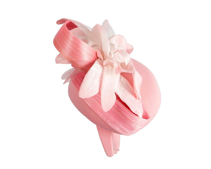 Bespoke pink pillbox winter fascinator with flower by Fillies Collection - Image 3