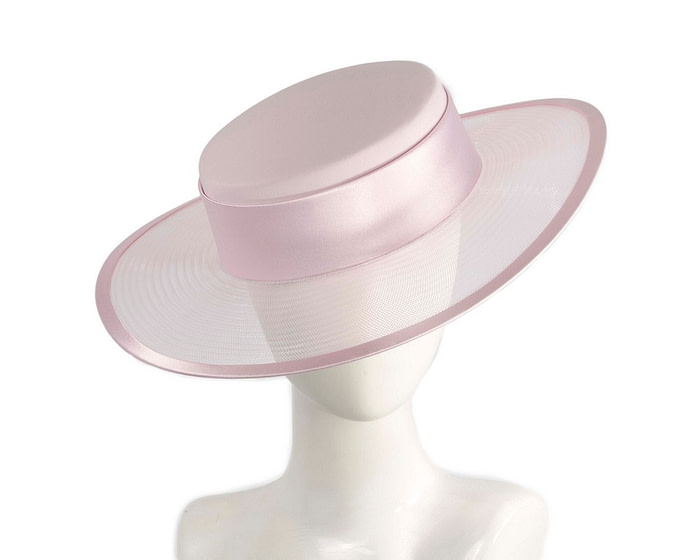 Custom made pink boater hat by Cupids Millinery