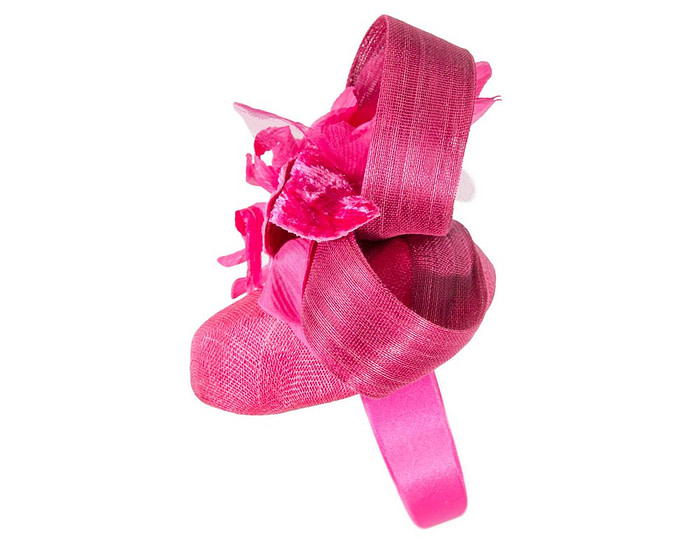 Bespoke fuchsia pillbox racing fascinator with flower by Fillies Collection - Image 4