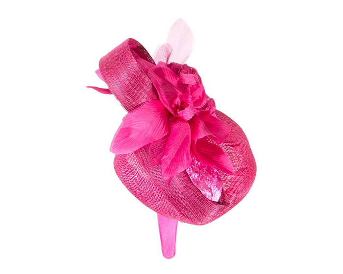 Bespoke fuchsia pillbox racing fascinator with flower by Fillies Collection - Image 3