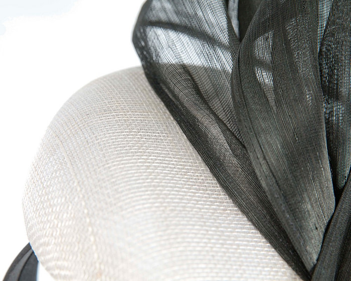 White pillbox black silk abaca bow by Fillies Collection - Image 5