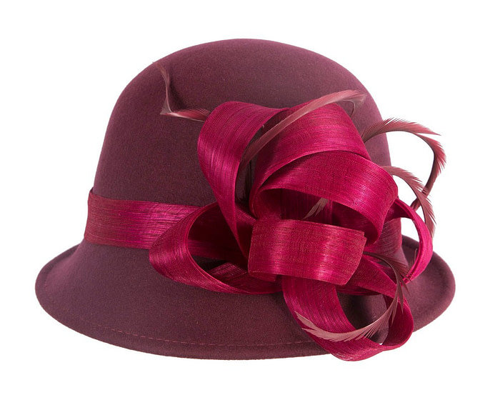 Wine colored cloche winter fashion hat by Fillies Collection - Image 4