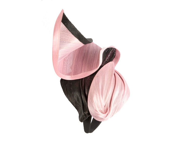 Pink & black silk abaca fascinator by Fillies Collection - Image 3
