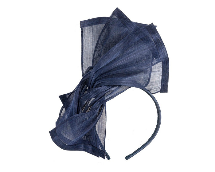 Twisted navy silk abaca fascinator by Fillies Collection - Image 2