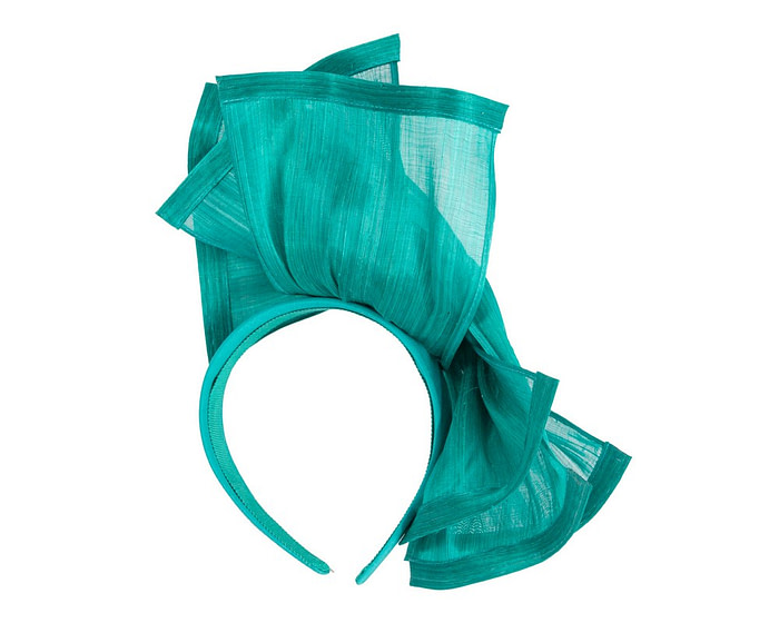 Twisted teal green silk abaca fascinator by Fillies Collection - Image 4