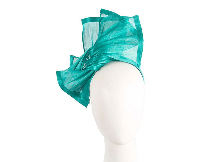 Twisted teal green silk abaca fascinator by Fillies Collection