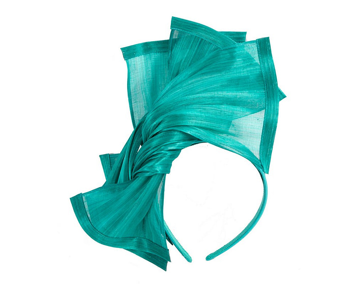 Twisted teal green silk abaca fascinator by Fillies Collection - Image 2