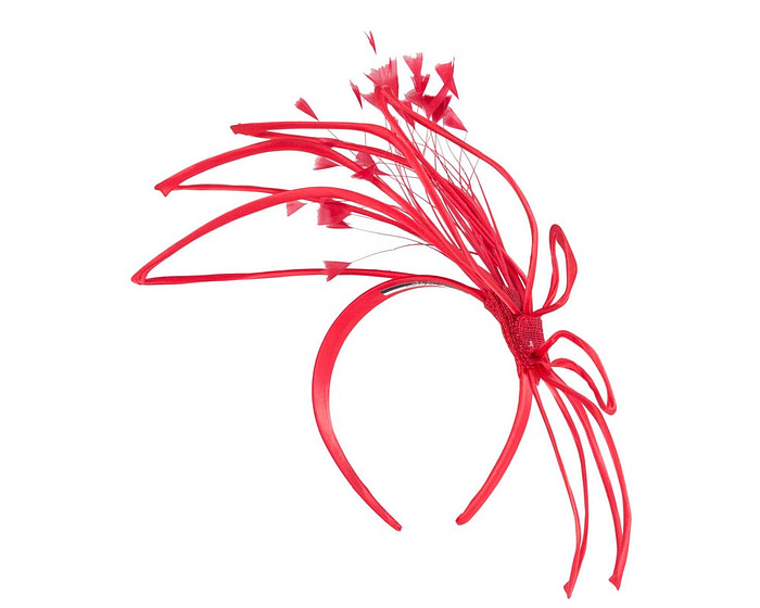 Sculpted red wire fascinator with feathers - Image 4
