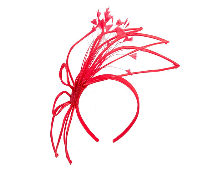 Sculpted red wire fascinator with feathers - Image 2