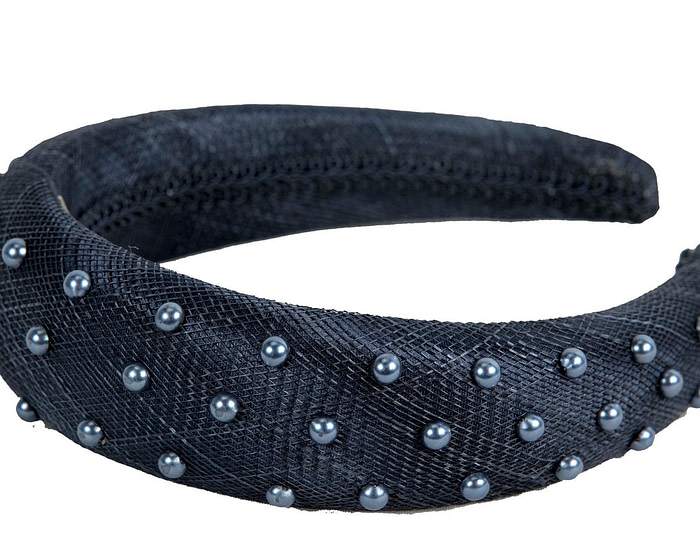 Navy sinamay headband with pearls - Image 3