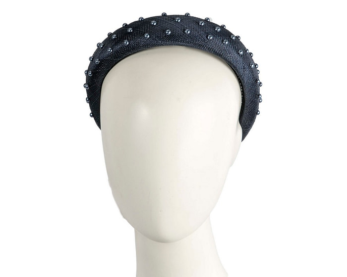 Navy sinamay headband with pearls