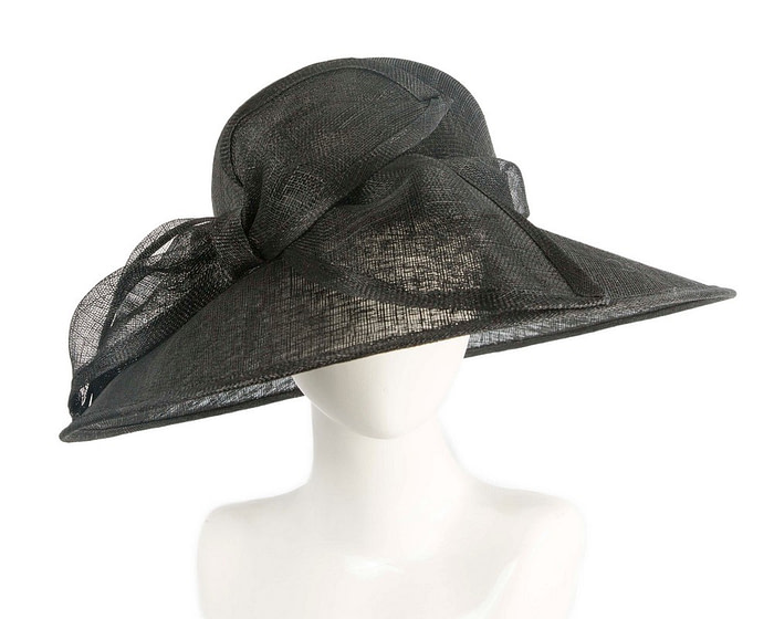 Wide brim Black sinamay hat with bow