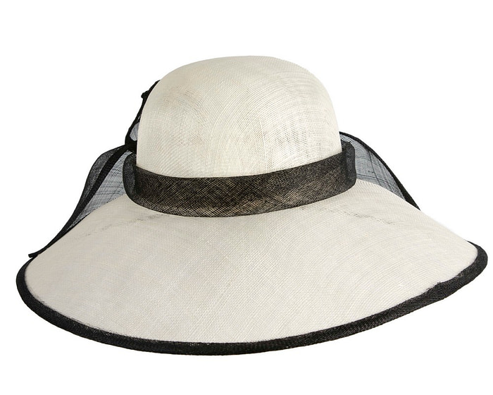 Wide brim Cream & Black sinamay hat with bow - Image 3
